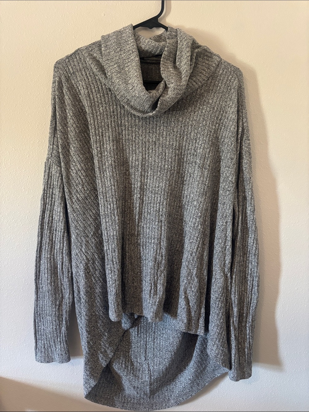Anthropologie Women's Gray Ribbed Cowl Neck Sweater